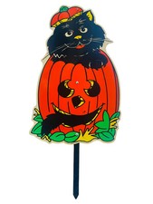 1997 Black Cat Jack O Lantern Pumpkin Halloween Yard Art Impact Plastics 26 Inch