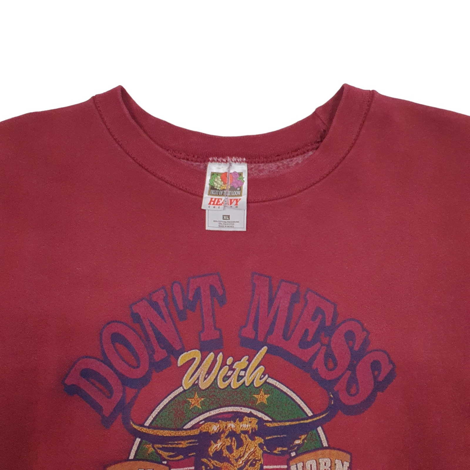 FRUIT OF THE LOOM Crewneck Texas 90's Vintage Bull Jumper Sweatshirt Mens XL image 2