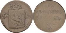 Norwegen 1 Skilling 1819 Schwed. Herrschaft Kupfer Original M&uuml;nze #I220