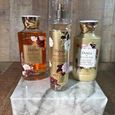 Bath & Body Works Dahlia  3 Piece Set. Spray Mist Body Lotion  Shower Gel