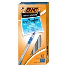 BIC Round Stic Grip Xtra Comfort Blue Ballpoint Pens, 12 Count Pack of 1 