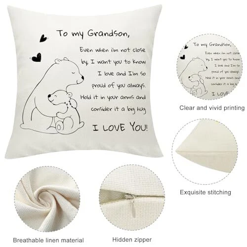 Gifts Decorative Linen Cushion Cover from Grandma Grandpa Nana, Funny Grandson - Image 3 of 4