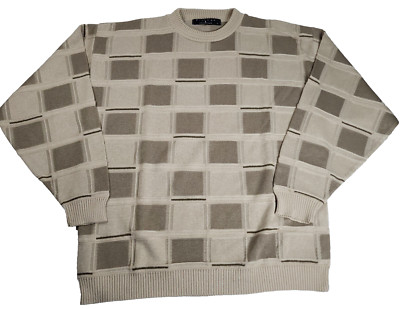 Protege Collection Sweater Knit Large Tan Block Pattern Grandpa Vintage USA