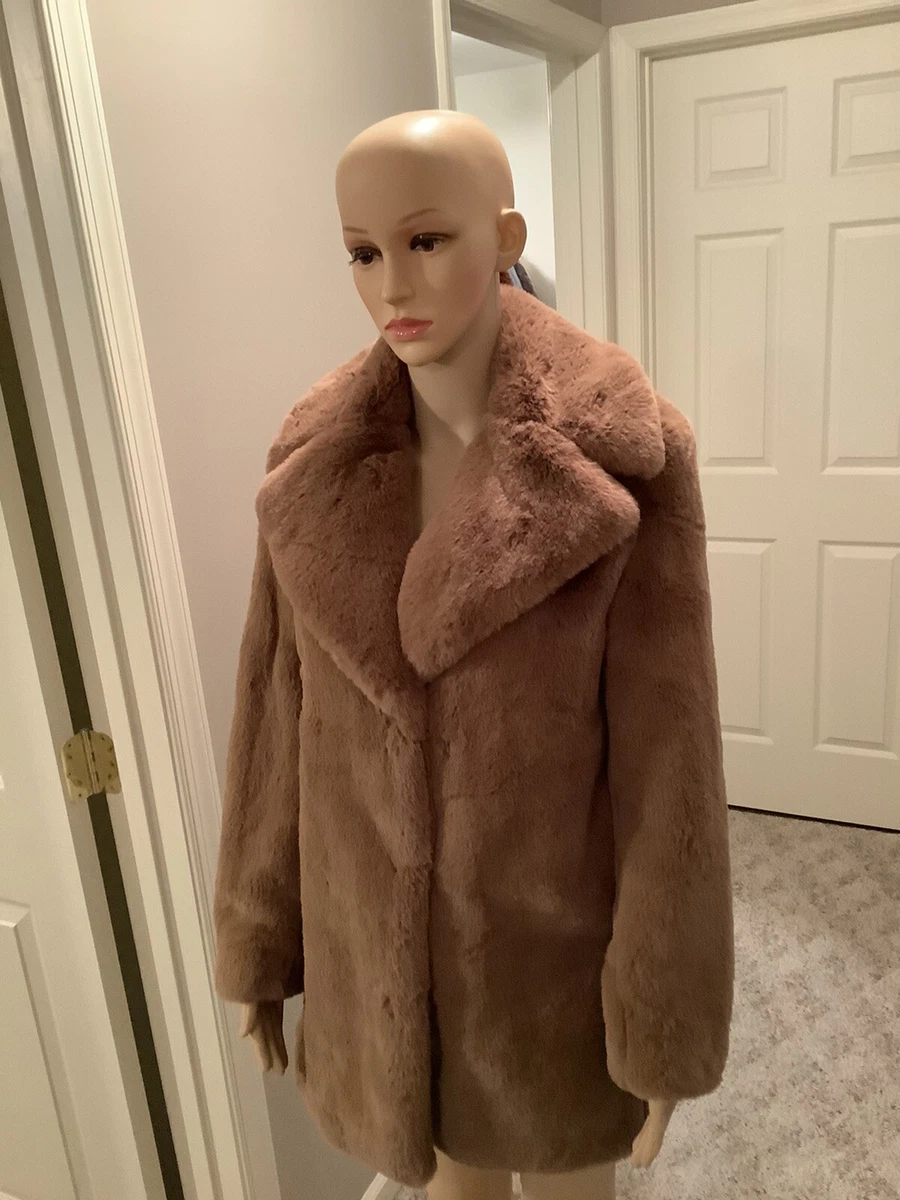 ZARA WOMAN BROWN TEDDY BEAR. FAUX FUR GLAM FURRY RAVE HIPPIE PEA COAT SIZE 5