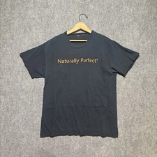 Y2K Naturally Perfect T-shirt Men’s L Black Orange Print Faded Distressed T