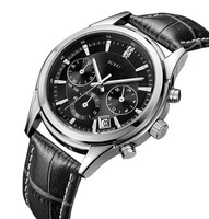 Burei Men's Chronograph Wrist Watches Stopwatch With Black Dial Genuine Leather Burei Men's Chronograph Wrist Watches Stopwatch With Black Dial Genuine Leather