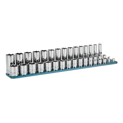 Capri Tools 3/8 in. Drive Shallow/Deep 6-Point Socket Set w/ Rail, Metric, 30-Pc