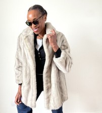 Vintage 1970s Faux Fur Coat - Tissavel France - pale Silver Mink - m / Uk 12