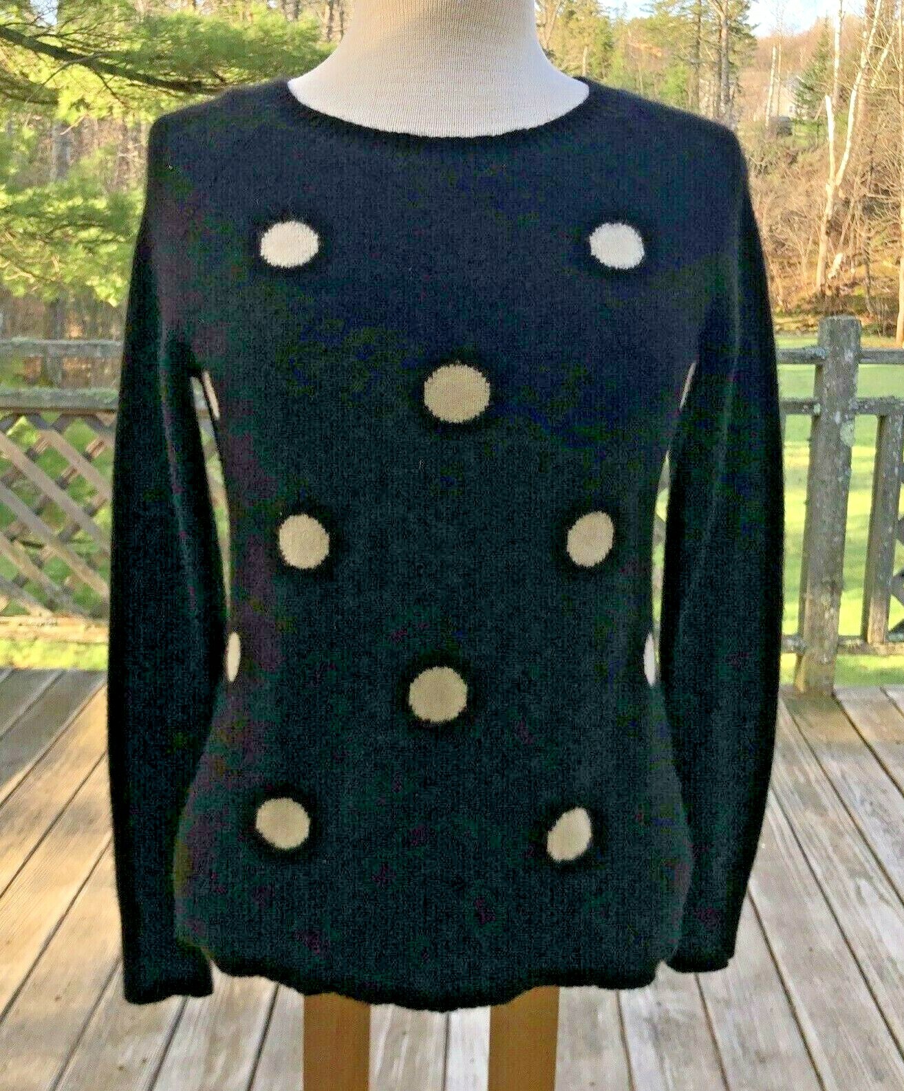 Halogen 100% Cashmere Black White Polka 