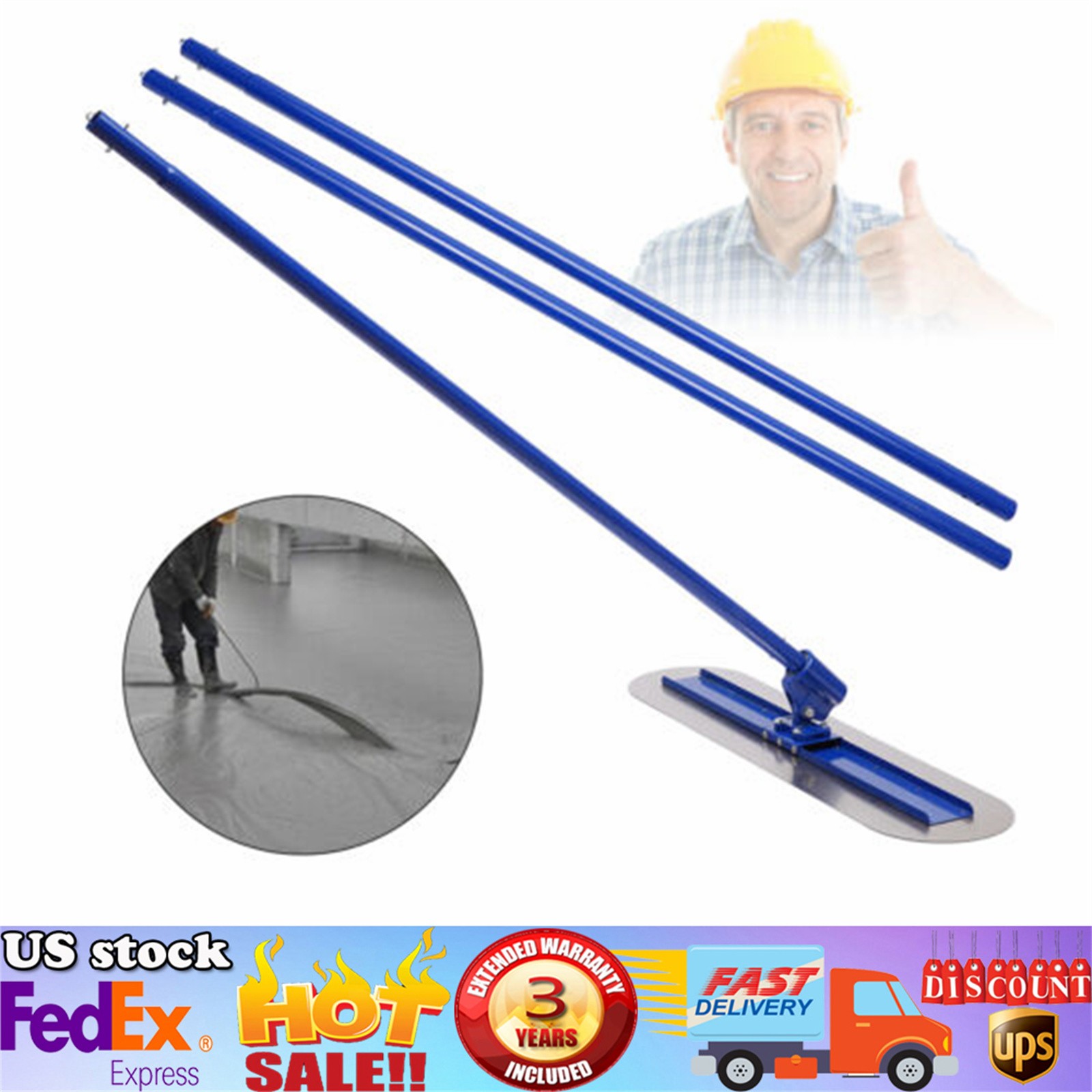 Bull Float Concrete Float 48 x 12 Concrete Tool Trowel 3 Handle 1.8M Finish Tool