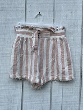 Umgee Medium Striped Shorts Pink White Freyed Edge Summer Casual