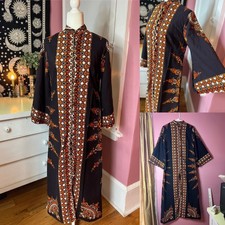 vintage Afghan dress retro 70s boho Sunburst print bell sleeve 100 cotton