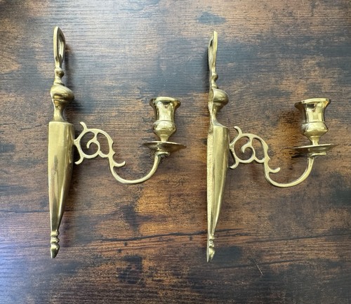 2 Ornate Brass MCM Wall Sconce Single Arm Candlestick Holder Hollywood Regency - Picture 6 of 7