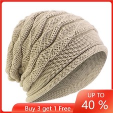 Men Women Winter Warm Knitted Cap Baggy Beanie Solid Color Slouchy Cap Ski Hat