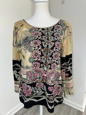 Jane Ashley Floral Butterfly Long Sleeve Cotton Top Women’s Medium Boho Artsy