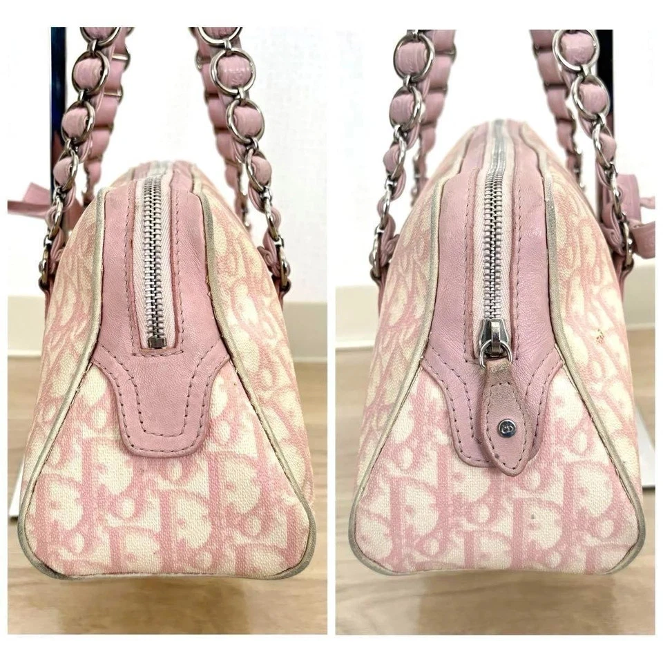 Christian Dior Trotter Ribbon Mini Boston Bag Handbag PVC Leather Pink Vintage - Image 4 of 4