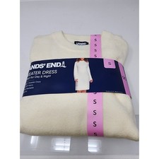 Lands' End Womens Knit Sweater Dress Cream Acrylic Blend Casual Size Small