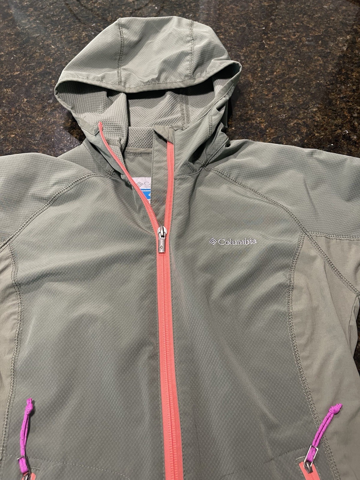 COLUMBIA Olive Full Zip Softshell Lightweight Hoo… - image 1
