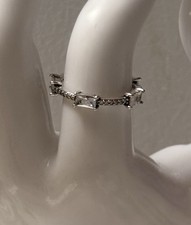 V789 S925 PLATA ESTERLINA RECTÁNGULO CLR CZ PATRÓN REPETITIVO ANILLO TALLA 6