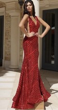 Jovani Women’s Red Sleeveless Sequin Gown Prom Dress Style 38053 Size 2