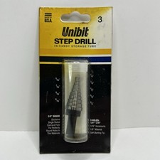  3 Unibit Step Drill Bit in Handy Storage Tube 3/8 Shank 9 Holes 1/4" - 3/4" USA