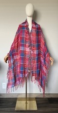 Soft Surroundings One Size Wrap Shawl Poncho Scarf Fringed Check Multicolor