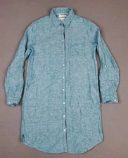 C C California Shirt Dress Womens XS Blue Pure Linen Roll Tab Sleeve Pockets