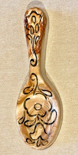 Native Clay Brown Ivory Hand Painted Spoon Rest Minimalist from Soldotna, Alaska