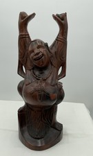 Vintage Heavy Hand Carved Wood Happy Buddha 30cm Tall. C2