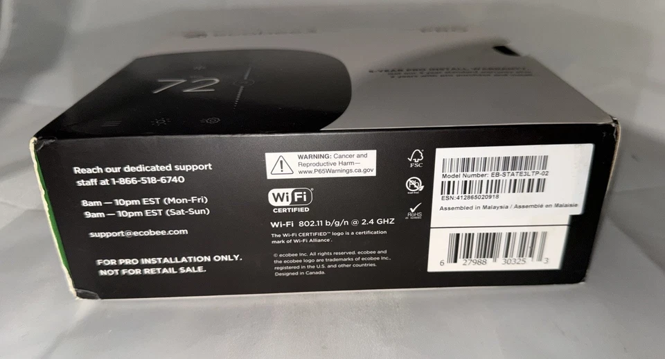 Ecobee3 Lite Smart Thermostat Pro - Black (EB-STATE3LT-02) - New In Box - Image 4 of 4