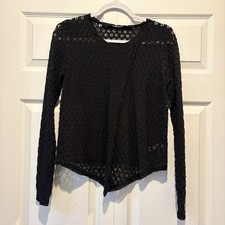 Intimately Free People Black Sheer Lace Long Sleeve Top Whimsigoth Boho Sz S