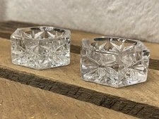 Vintage Hexagon Open Salt Cellar Starburst Crystal Dip Dish Clear Glass Set of 2