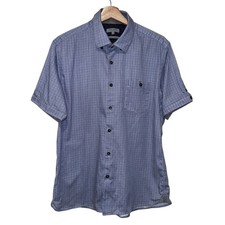 Ted Baker London Button Down Shirt Sz 6 2XL Short Sleeve Cuffed Blue Preppy