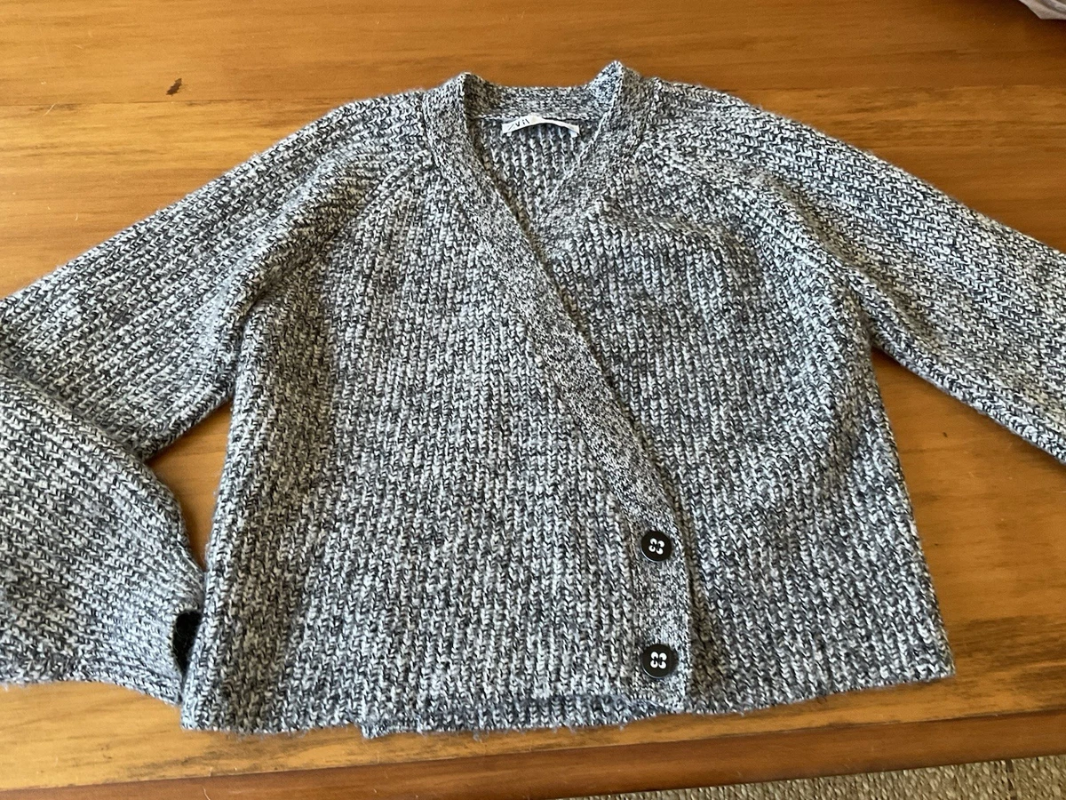 Zara Black White Knit Chunky Boxy Oversized Cardigan Jumper Size S Small 10-12