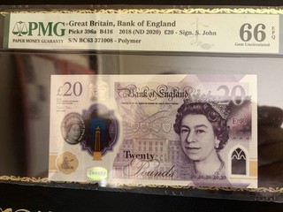 Great Britain 20 Pounds Polymer 2018 P 396a SUP. GEM UNC PMG 66 EPQ Elizabeth