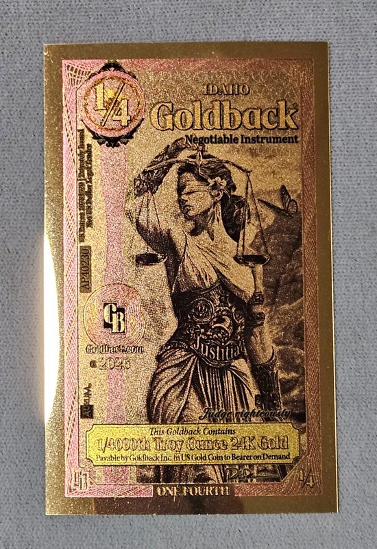 2026 Alpha Series 1/4 IDAHO Goldback Gold Foil Note 1/4000 oz 24kt .999 Fine UV