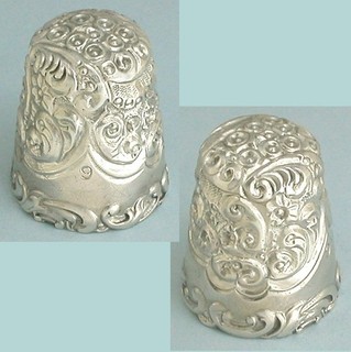 Antique Sterling Silver Chased Scroll Top Louis XV Rim Thimble Circa 1890s