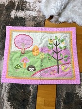 Woodland Animals Baby Quilt Hedgehog Birds Trees Mushrooms Pink Green 30x24