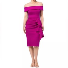 XSCAPE Women’s Off-The-Shoulder Ruched Bodycon Dress Orchid Sz 14