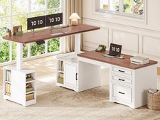 Farmhouse L Shaped Electric Standing Desk 63" x 67" Height Home Executive Desk
