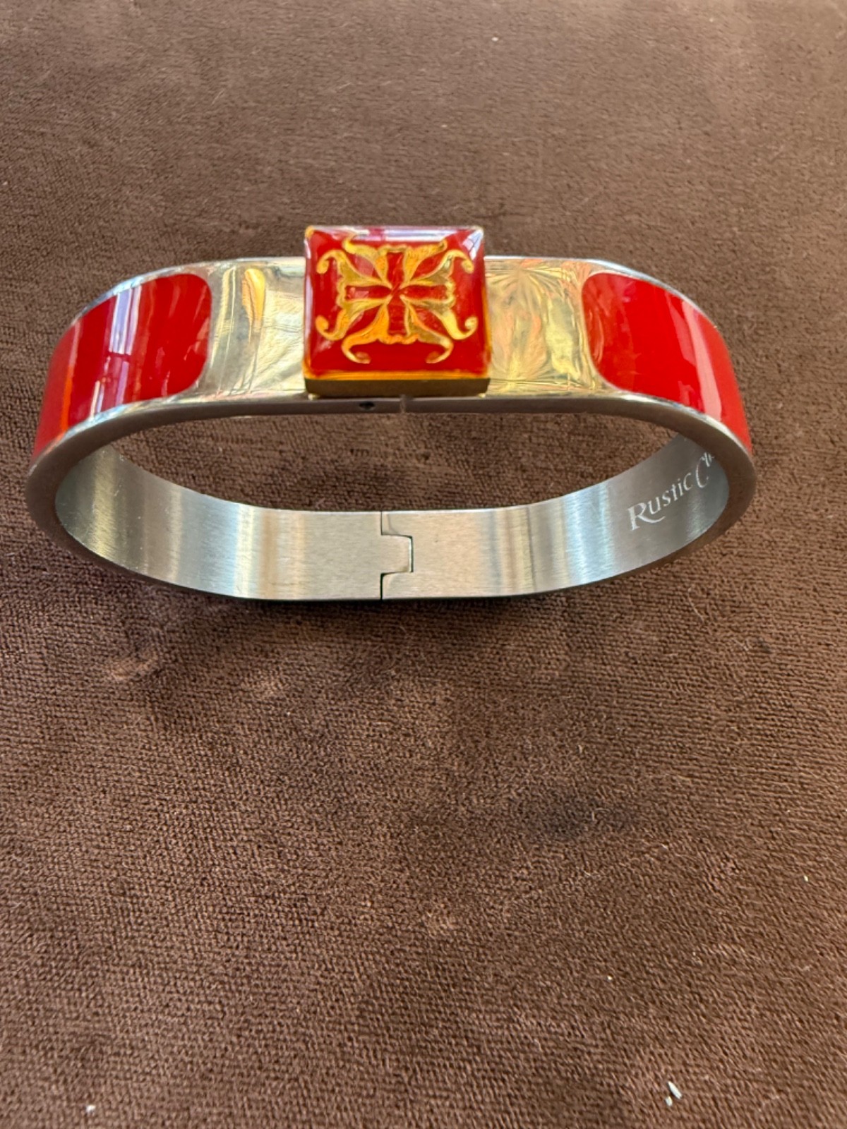 RUSTIC CUFF BANGLE BRACELET RED ENAMEL. RETIRED - image 1