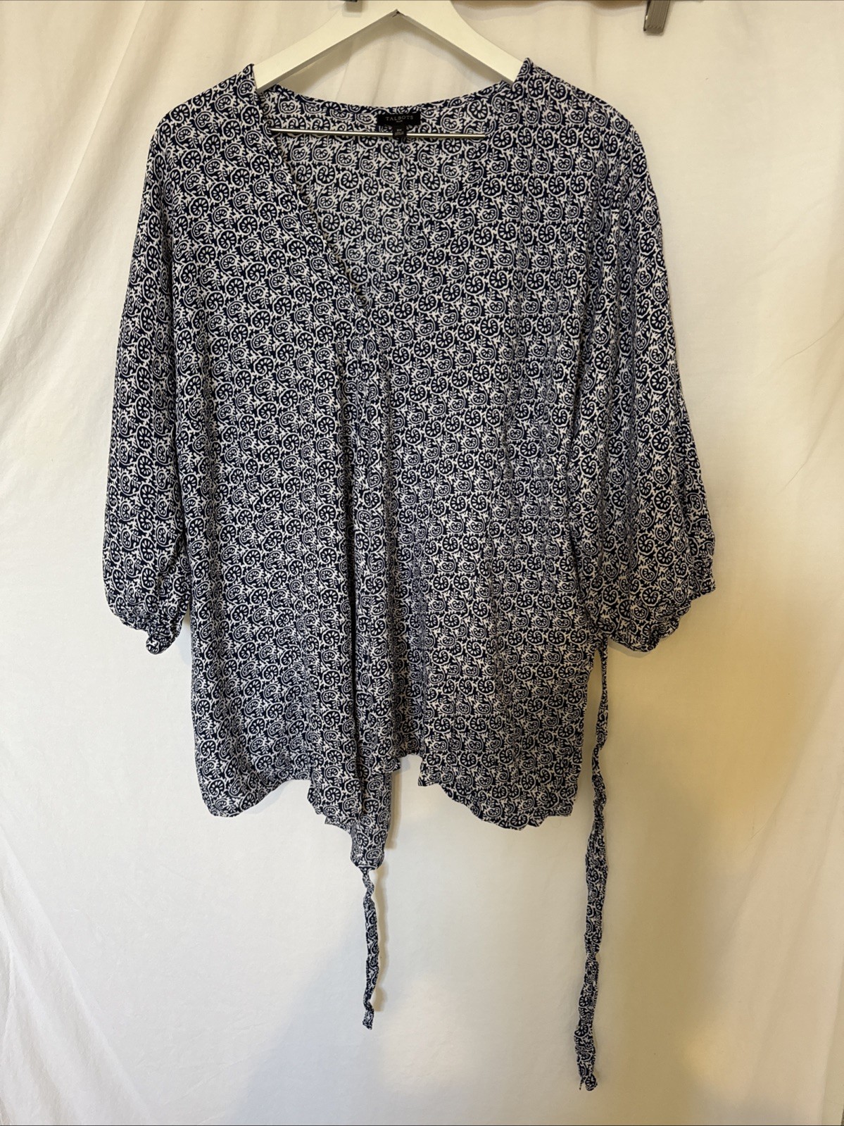 Talbots 2X Wrap Blouse Patterned Short Sleeve Bal… - image 1