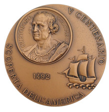 MEDAGLIONE C.COLOMBO CALENDARIO AUGURI 1992 FRATELLI LORIOLI BRONZO GR 185.94