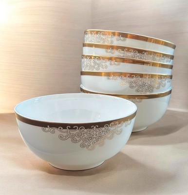 6er Set Longda Premium Bone China Reis Suppenschalen 15 cm - Gold vergoldet Design
