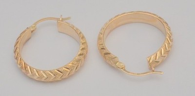 14K Gelbgold Diamantschliff Creolen 5,0 mm breit 1,0 Zoll 3,7 g E1