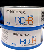 Memorex Disc 2x15 Pack BD-R Blu-Ray SEALED Spindle Blank Media