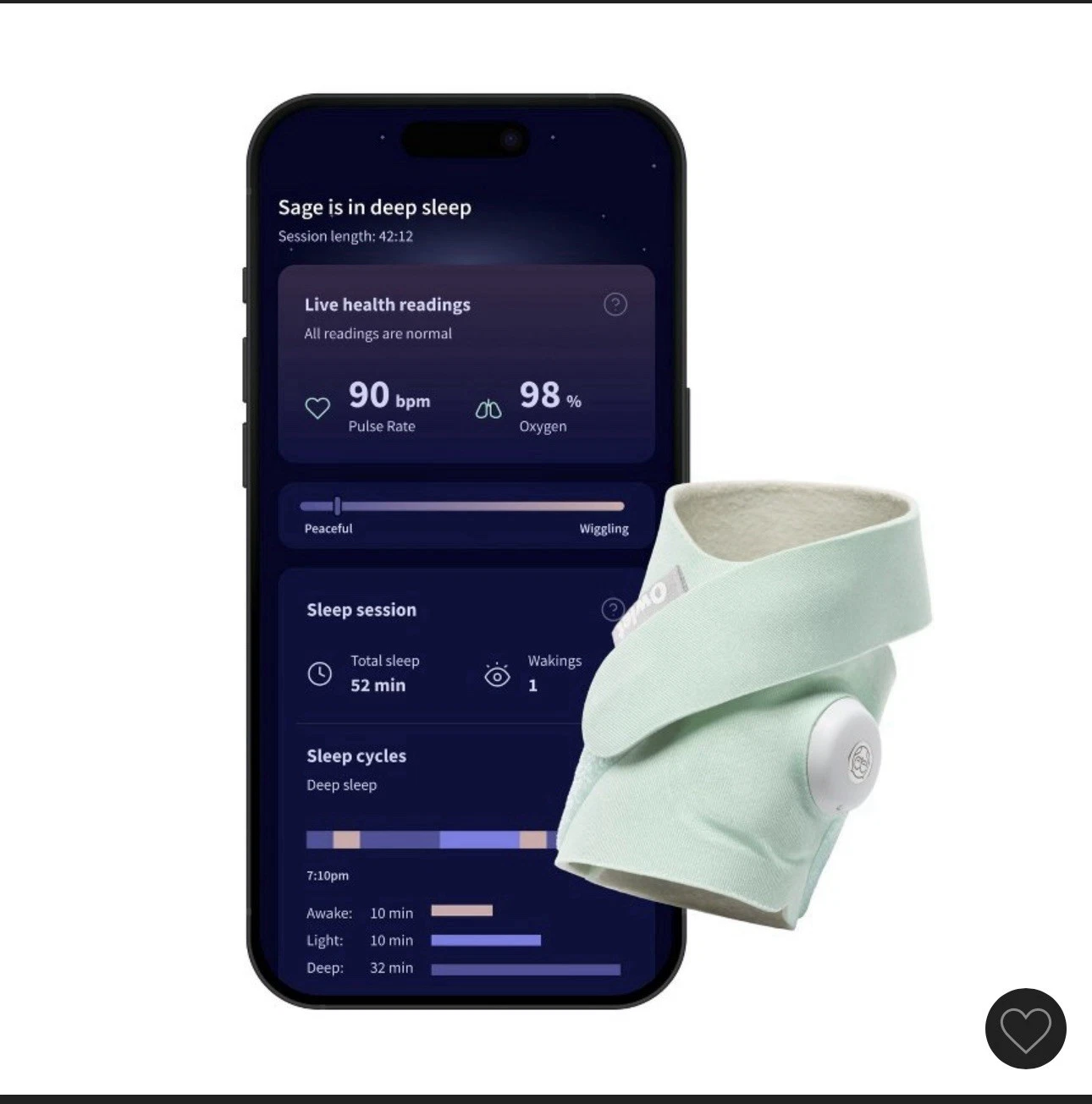 Owlet Dream Sock, FDA Cleared Smart Baby Monitor-Mint (Used)