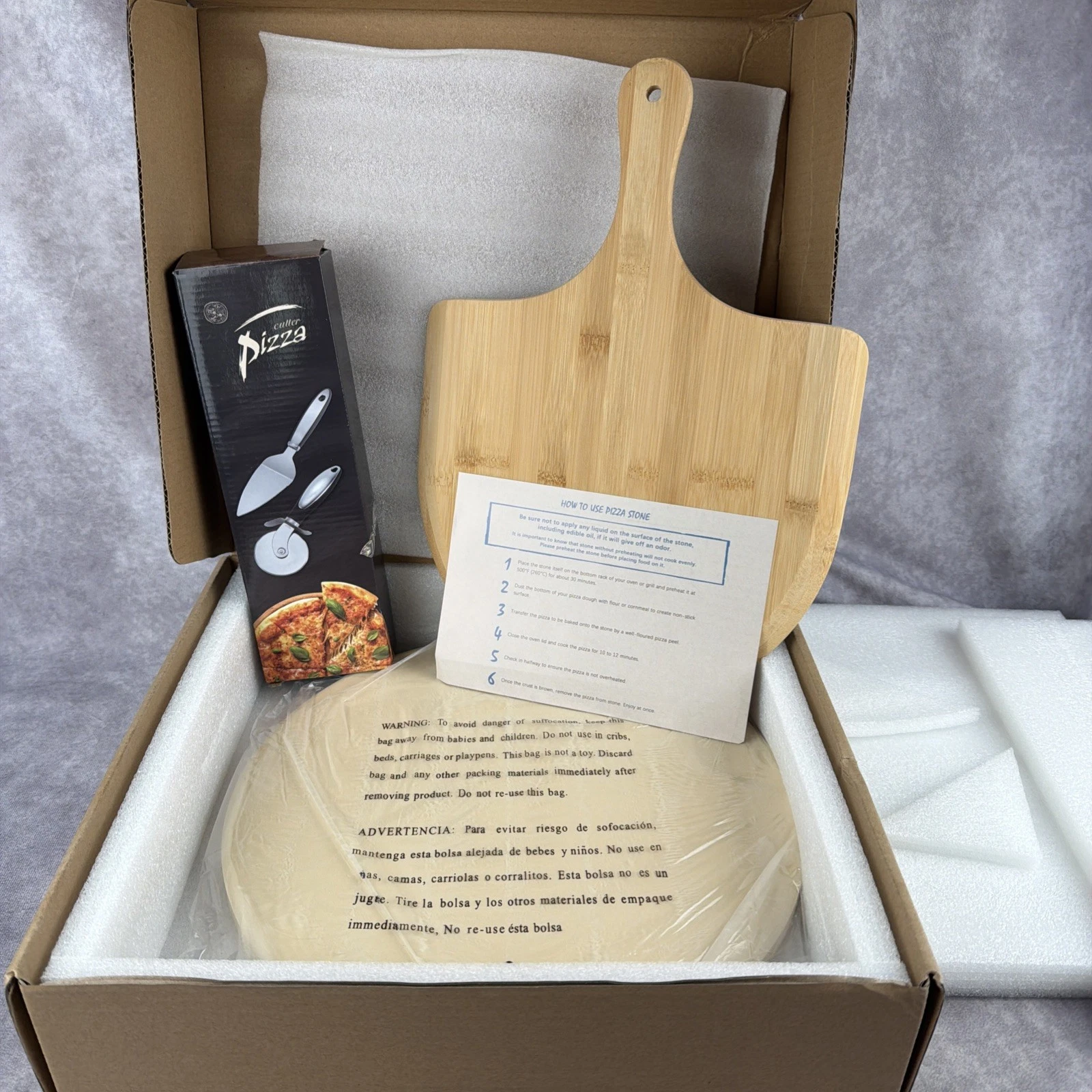 Augusta 13” Cordierite Pizza Stone Set w/ Bamboo Peel Cutter Server Kit
Opens in a new window or tab