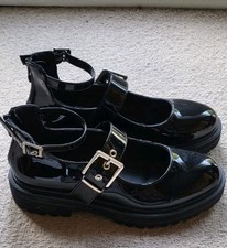 Chunky Ankle Strap Black Patent goth mary jane,  Zip Derby shoes New Size 3