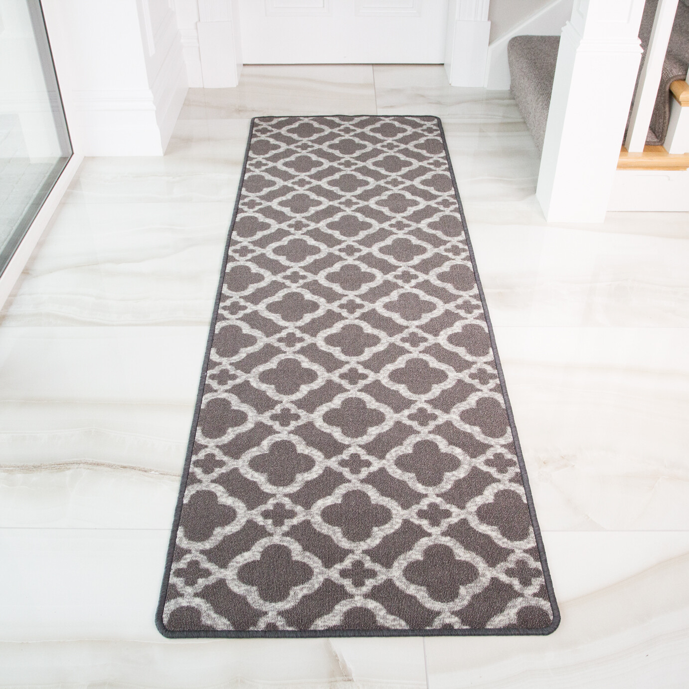 Dark Grey Trellis Geometric Non Slip Kitchen Rug Mat Floor Small Large